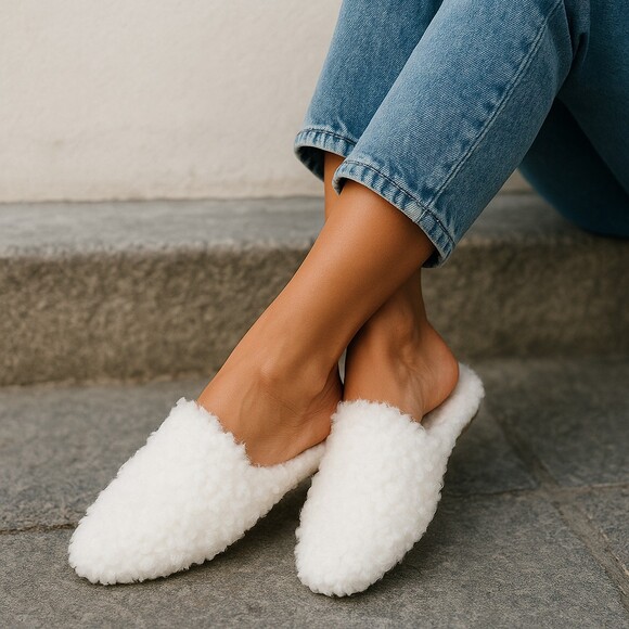 INC Arden Faux Fur Nude Shearling Slip-on Pointed Toe Flats Size 6M - Picture 1 of 8